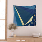 Blue Gold Abstract Low Poly Geometric Nature Art  Wall Tapestry Gallery Image 2