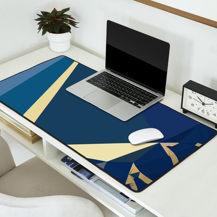 Blue Gold Abstract Low Poly Geometric Nature Art  Desk Mat Gallery Image 2