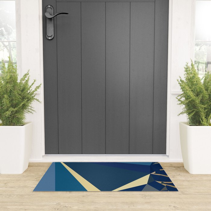 Blue Gold Abstract Low Poly Geometric Nature Art  Welcome Mat Gallery Image 3