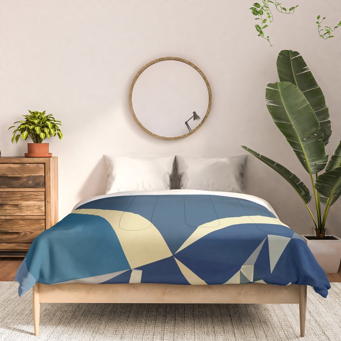 Blue Gold Abstract Low Poly Geometric Nature Art  Comforter Gallery Image 3