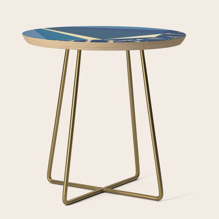 Blue Gold Abstract Low Poly Geometric Nature Art  Side Table Gallery Image 1