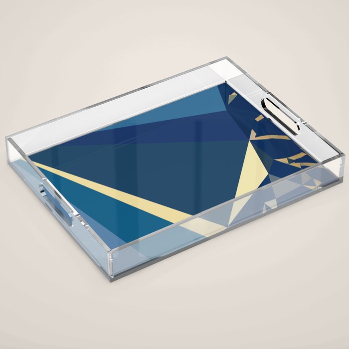Blue Gold Abstract Low Poly Geometric Nature Art  Acrylic Tray Gallery Image 1