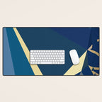 Blue Gold Abstract Low Poly Geometric Nature Art  Desk Mat Gallery Image 1