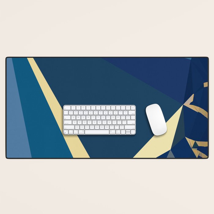 Blue Gold Abstract Low Poly Geometric Nature Art  Desk Mat Gallery Image 1