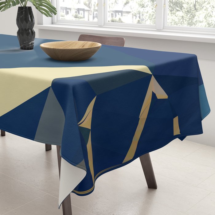 Blue Gold Abstract Low Poly Geometric Nature Art  Tablecloth Gallery Image 3