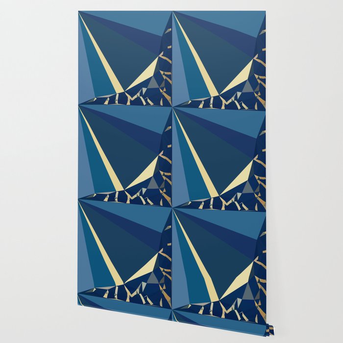 Blue Gold Abstract Low Poly Geometric Nature Art  Wallpaper Gallery Image 2