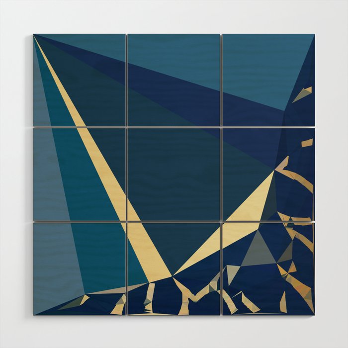 Blue Gold Abstract Low Poly Geometric Nature Art  Wood Wall Art Gallery Image 1