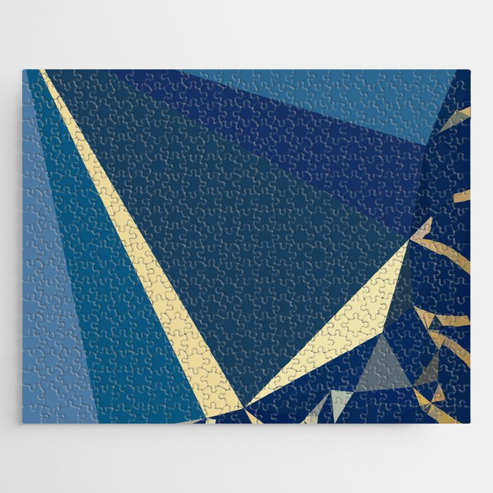 Blue Gold Abstract Low Poly Geometric Nature Art  Jigsaw Puzzle Gallery Image 1