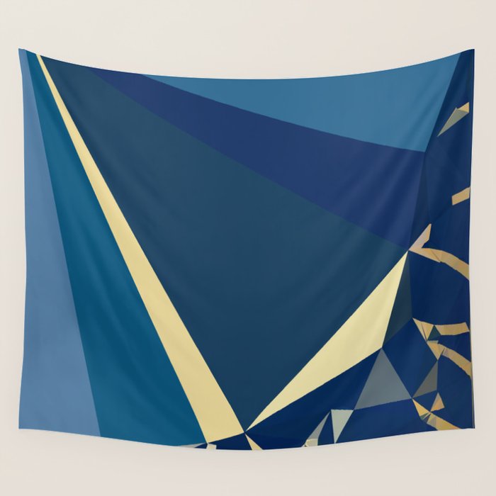 Blue Gold Abstract Low Poly Geometric Nature Art  Wall Tapestry Gallery Image 4