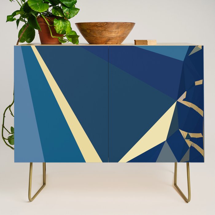 Blue Gold Abstract Low Poly Geometric Nature Art  Credenza Gallery Image 1
