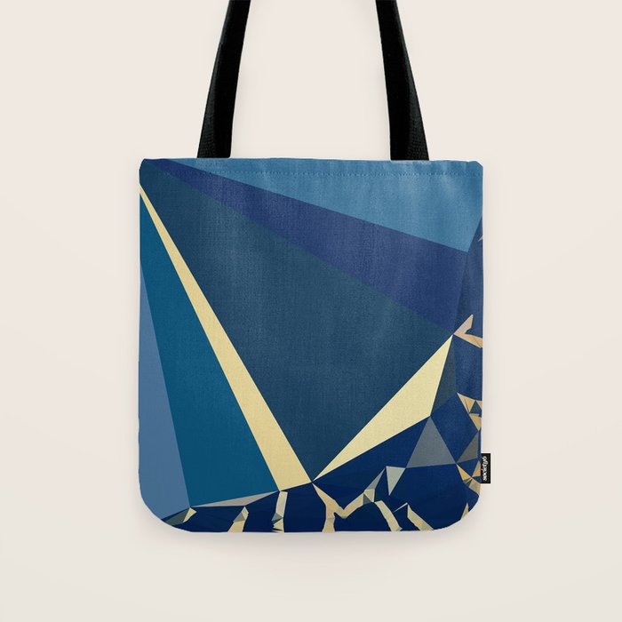 Blue Gold Abstract Low Poly Geometric Nature Art  Tote Bag Gallery Image 1