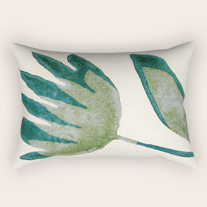 Linocut Flower / Dark Teal Rectangular Pillow Gallery Image 1