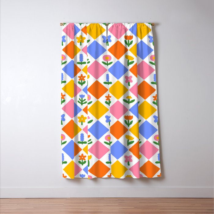 Vintage colorful geometric flower art pattern Window Curtain Gallery Image 3