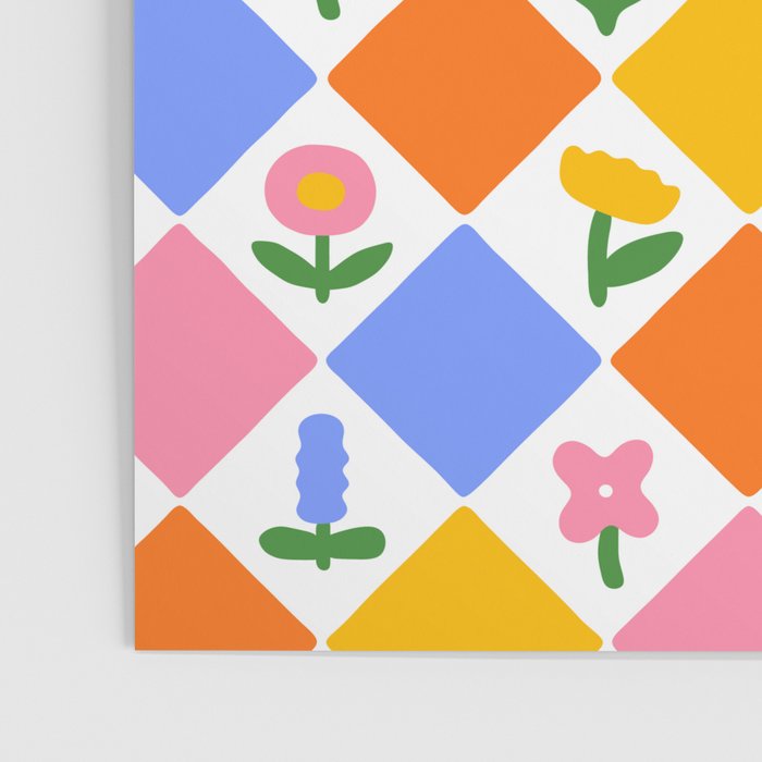 Vintage colorful geometric flower art pattern Poster Gallery Image 3