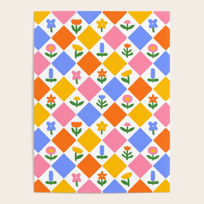 Vintage colorful geometric flower art pattern Poster Gallery Image 4