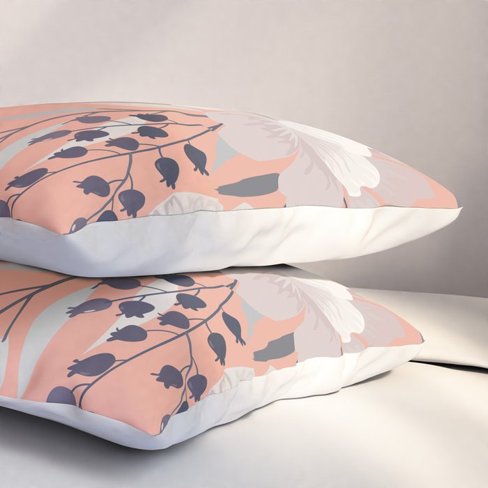 Modern, Boho, Floral Prints, Peach, Coral Gray, White Pillow Sham Gallery Image 3