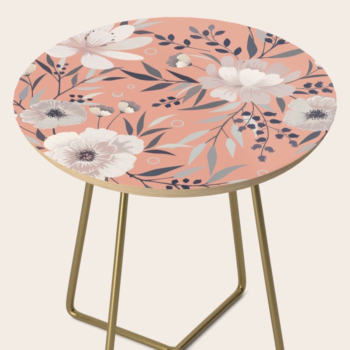 Modern, Boho, Floral Prints, Peach, Coral Gray, White Side Table Gallery Image 2