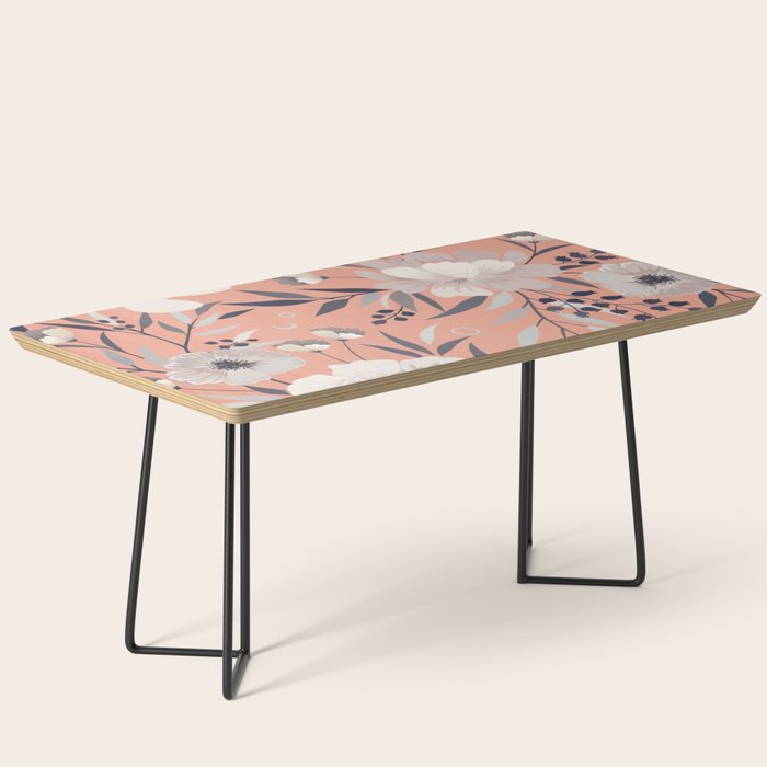 Modern, Boho, Floral Prints, Peach, Coral Gray, White Coffee Table Gallery Image 1