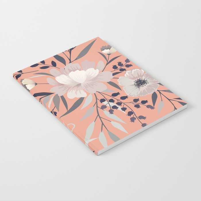 Modern, Boho, Floral Prints, Peach, Coral Gray, White Notebook Gallery Image 1