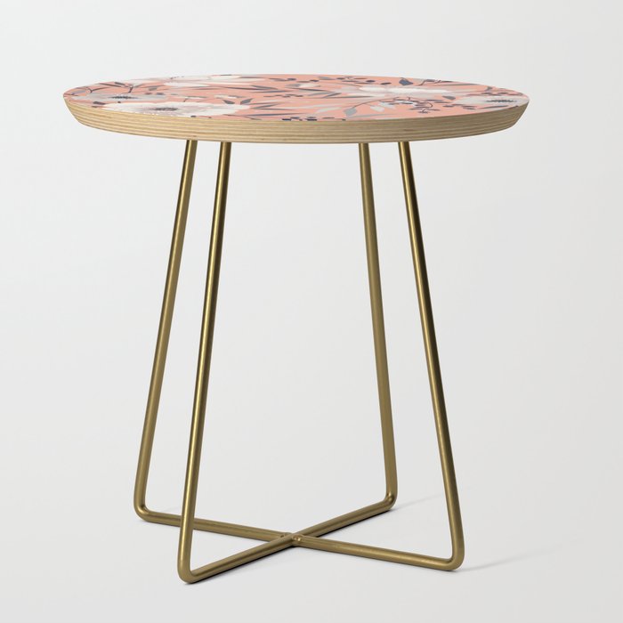 Modern, Boho, Floral Prints, Peach, Coral Gray, White Side Table Gallery Image 1