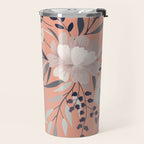 Modern, Boho, Floral Prints, Peach, Coral Gray, White Travel Mug Gallery Image 2