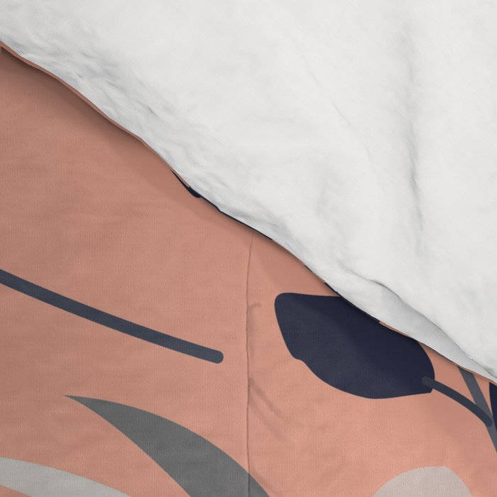 Modern, Boho, Floral Prints, Peach, Coral Gray, White Comforter Gallery Image 4
