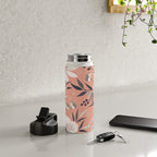 Modern, Boho, Floral Prints, Peach, Coral Gray, White Water Bottle Gallery Image 4