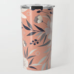 Modern, Boho, Floral Prints, Peach, Coral Gray, White Travel Mug Gallery Image 1