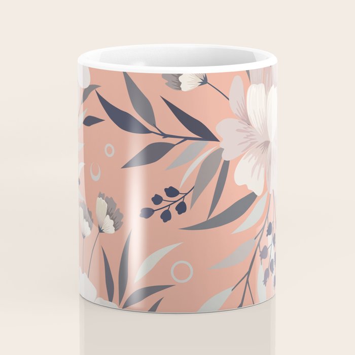 Modern, Boho, Floral Prints, Peach, Coral Gray, White Coffee Mug Gallery Image 4