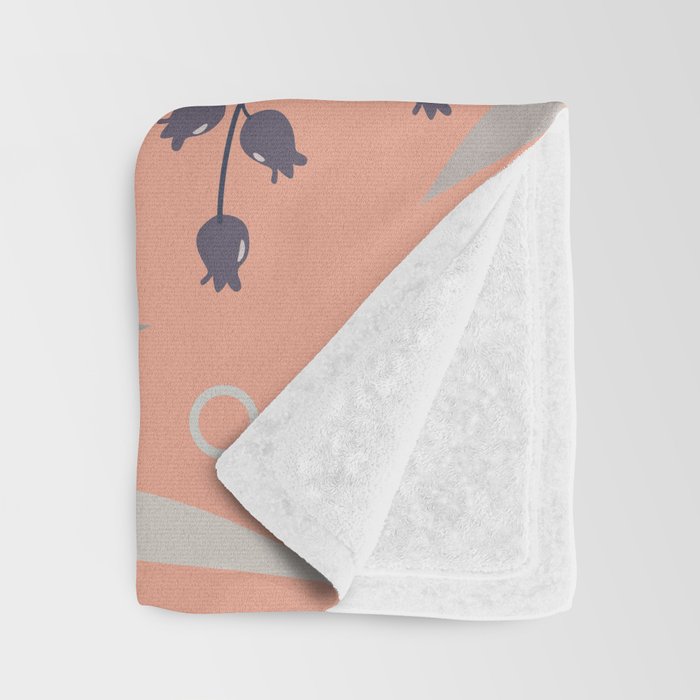 Modern, Boho, Floral Prints, Peach, Coral Gray, White Throw Blanket Gallery Image 3