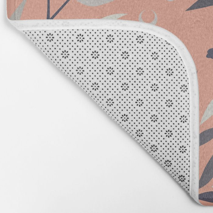 Modern, Boho, Floral Prints, Peach, Coral Gray, White Bath Mat Gallery Image 2