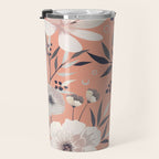Modern, Boho, Floral Prints, Peach, Coral Gray, White Travel Mug Gallery Image 3