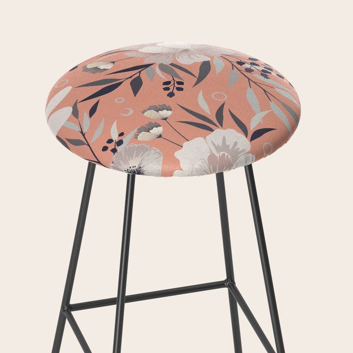 Modern, Boho, Floral Prints, Peach, Coral Gray, White Stool Gallery Image 2