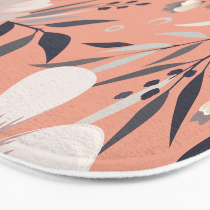 Modern, Boho, Floral Prints, Peach, Coral Gray, White Bath Mat Gallery Image 3