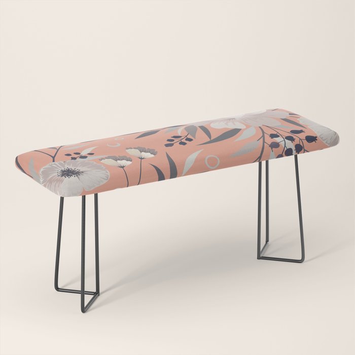 Modern, Boho, Floral Prints, Peach, Coral Gray, White Bench Gallery Image 1