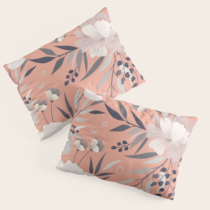 Modern, Boho, Floral Prints, Peach, Coral Gray, White Pillow Sham Gallery Image 3
