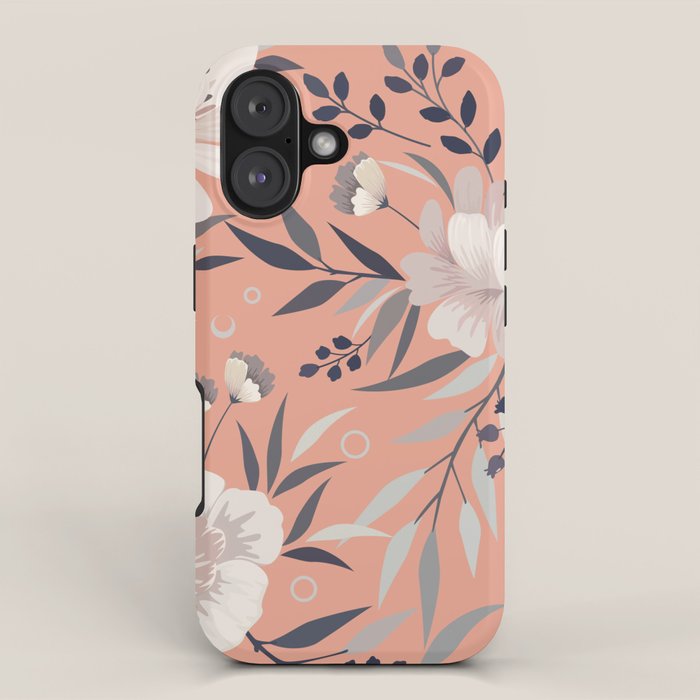 Modern, Boho, Floral Prints, Peach, Coral Gray, White iPhone Case Gallery Image 1