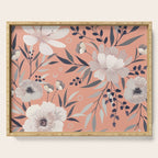 Modern, Boho, Floral Prints, Peach, Coral Gray, White Serving Tray Gallery Image 1