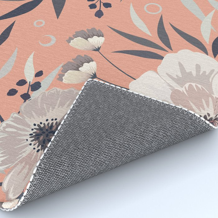 Modern, Boho, Floral Prints, Peach, Coral Gray, White Rug Gallery Image 4