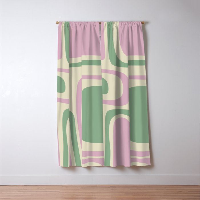 Mid-Century Modern Palm Springs Abstract Pattern Lavender Green Window Curtain Gallery Image 3