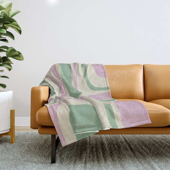 Mid-Century Modern Palm Springs Abstract Pattern Lavender Green Throw Blanket Gallery Image 1