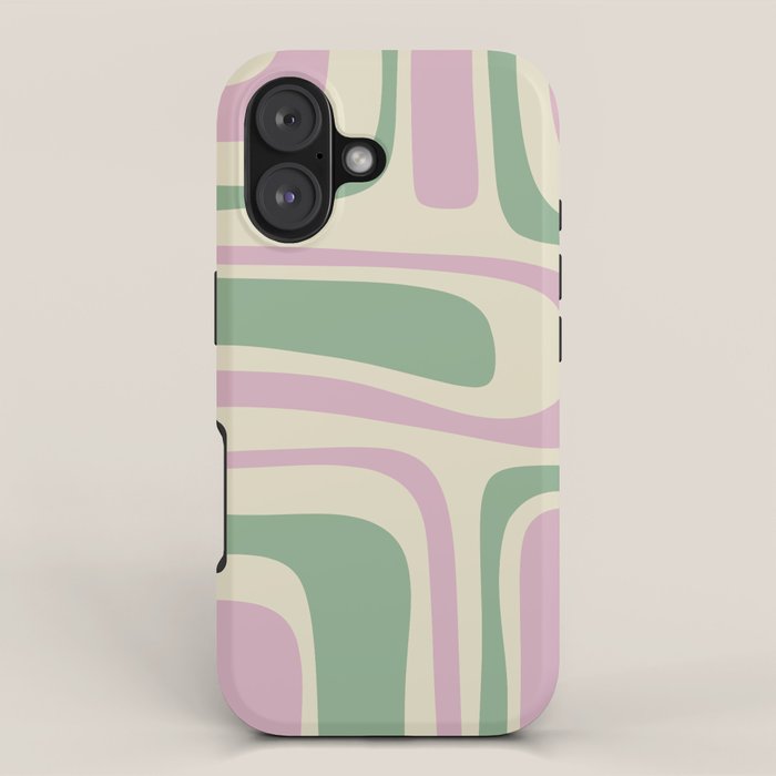 Mid-Century Modern Palm Springs Abstract Pattern Lavender Green iPhone Case Gallery Image 1