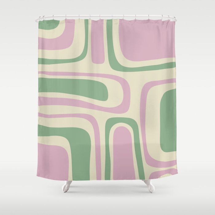 Mid-Century Modern Palm Springs Abstract Pattern Lavender Green Shower Curtain Gallery Image 1
