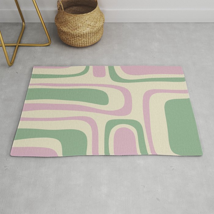 Mid-Century Modern Palm Springs Abstract Pattern Lavender Green Rug Gallery Image 1