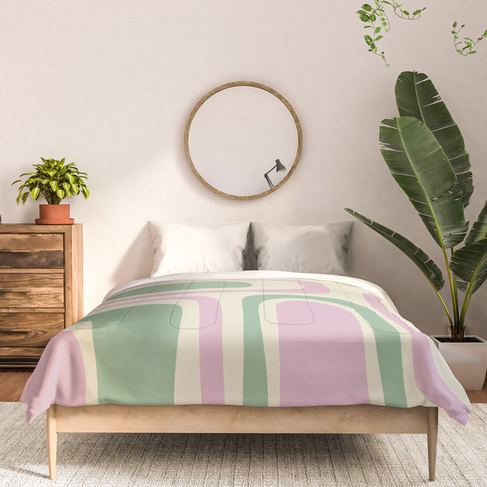 Mid-Century Modern Palm Springs Abstract Pattern Lavender Green Comforter Gallery Image 3