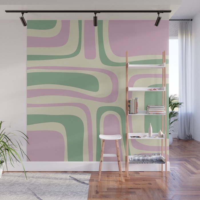 Mid-Century Modern Palm Springs Abstract Pattern Lavender Green Wall Mural Gallery Image 1