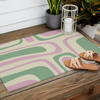 Mid-Century Modern Palm Springs Abstract Pattern Lavender Green Outdoor Rug Gallery Image 2