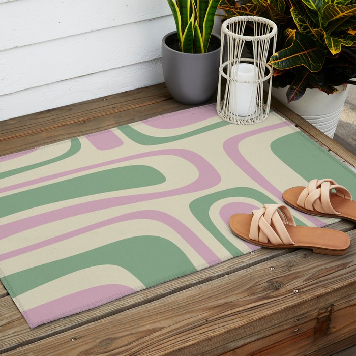 Mid-Century Modern Palm Springs Abstract Pattern Lavender Green Outdoor Rug Gallery Image 2