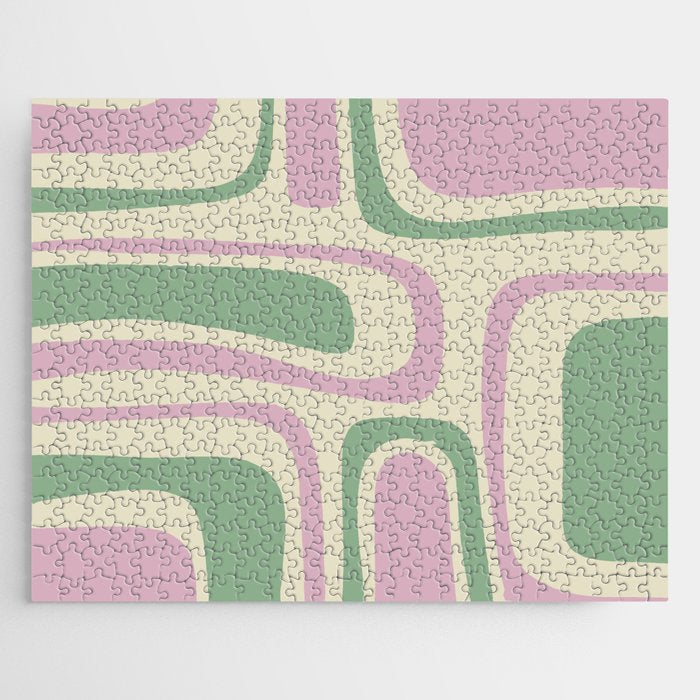 Mid-Century Modern Palm Springs Abstract Pattern Lavender Green Jigsaw Puzzle Gallery Image 1