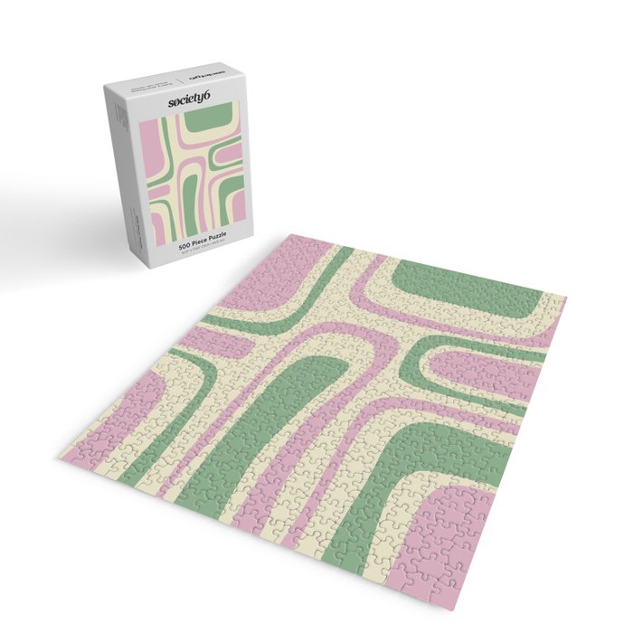 Mid-Century Modern Palm Springs Abstract Pattern Lavender Green Jigsaw Puzzle Gallery Image 2